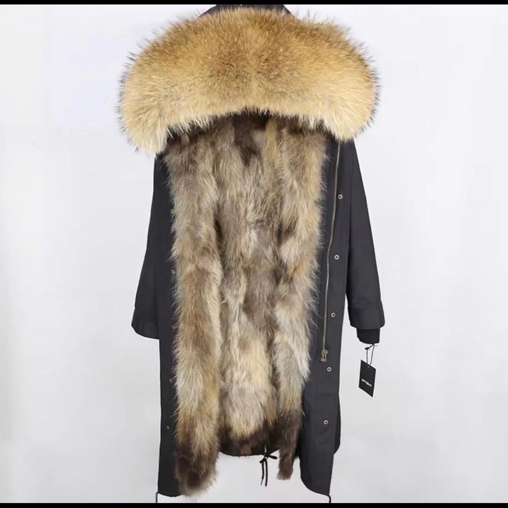 Fox and raccoon fur parka jacket